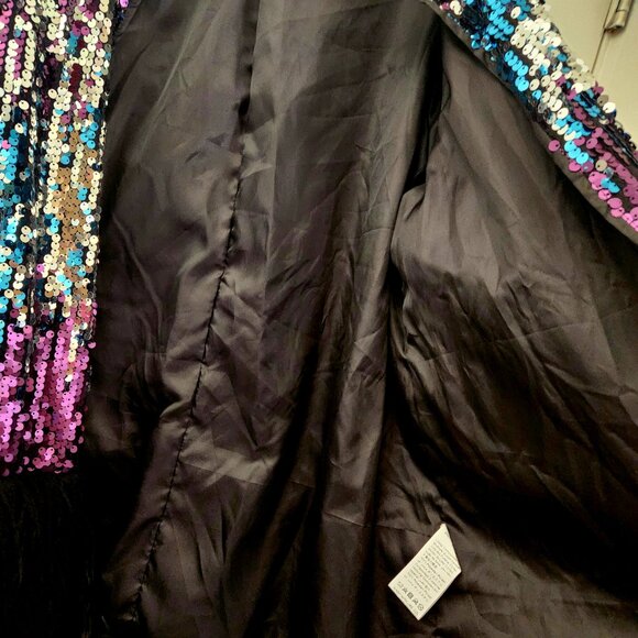 Shein BAE Open Front Contrast Fuzzy Sequin Coat. XL. NWOT - Picture 6 of 10